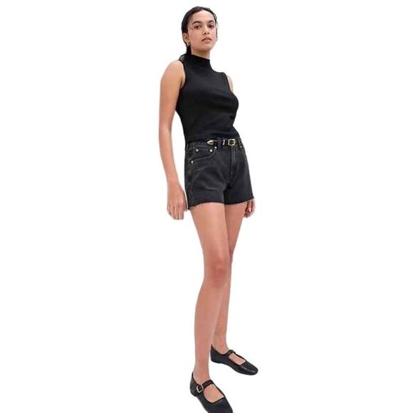 GAP Pants - GAP Women's Mid Rise Distressed Denim Stride Jean Shorts Black Size 10 - NWT